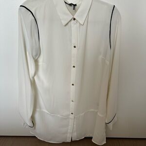 DKNY White Blouse with Black Piping and Gold Buttons Size Medium
